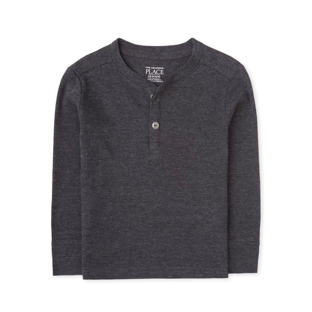 The Childrens Place Boys Black Thermal Henley Long Sleeve Shirt Size M 7/8 NWT